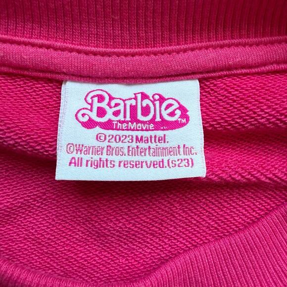 Barbie Hot Pink Crop Sweatshirt Size M Crewneck Long Sleeve Girlcore Bubblegum - Picture 2 of 7